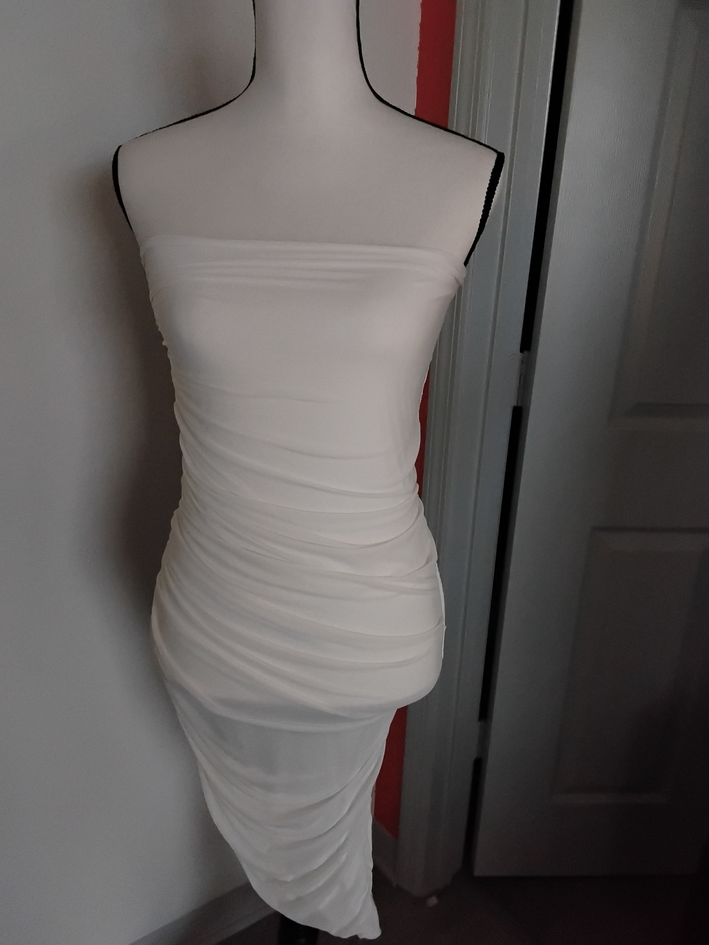 Fashion Nova White Strapless Ruched Midi Dress